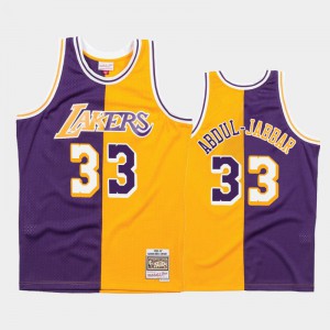 Men's Kareem Abdul-Jabbar #33 Purple Gold Split Lakers Hardwood Classics Los Angeles Lakers Jersey 234050-285